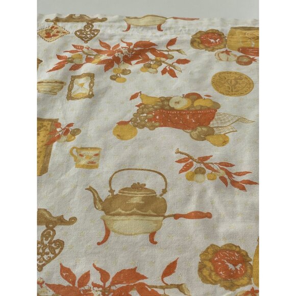 Vintage 1970s curtain, brown orange kitchen appliances pattern, rod header panel - Picture 4 of 10